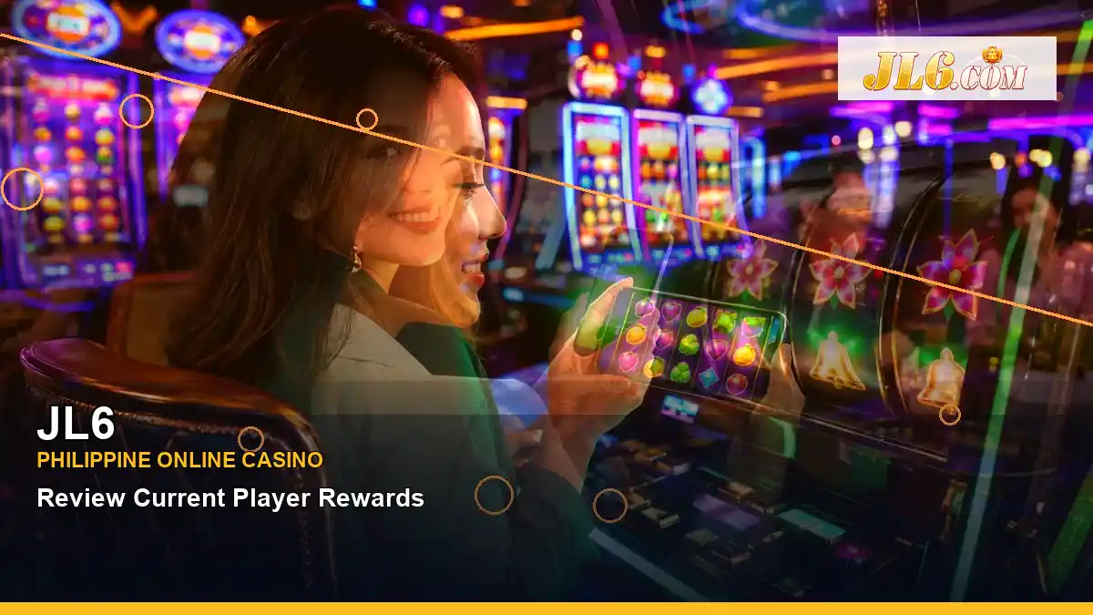 JL6 Philippines casino guide with layered collage adventure online slot games and an adult Filipina casino host
