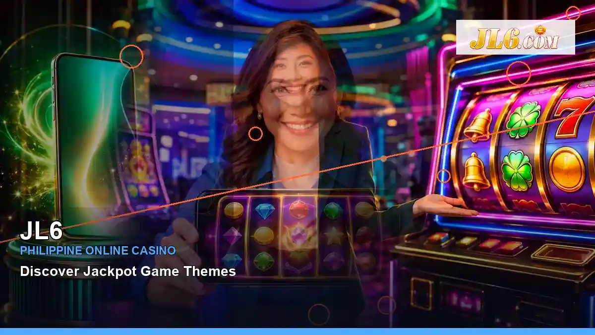 JL6 reels casino bonus games featuring an adult Filipina casino host with a right close-up composition — view 2