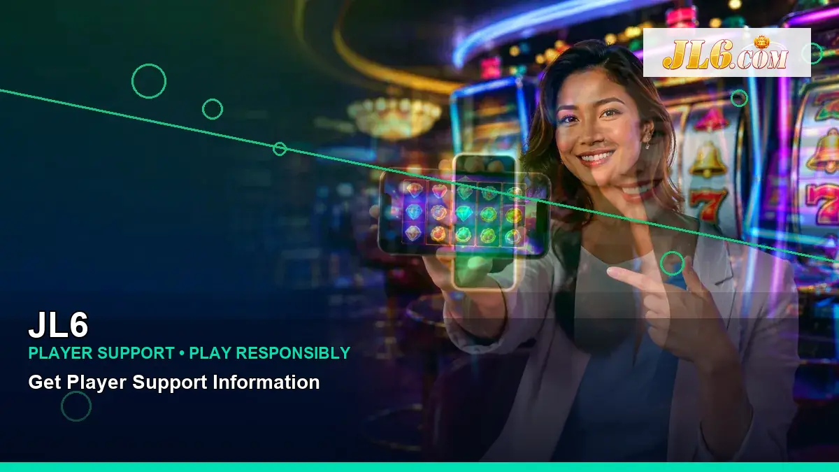 JL6 first casino deposit and wallet options featuring an adult Filipina casino host with a wide-action composition